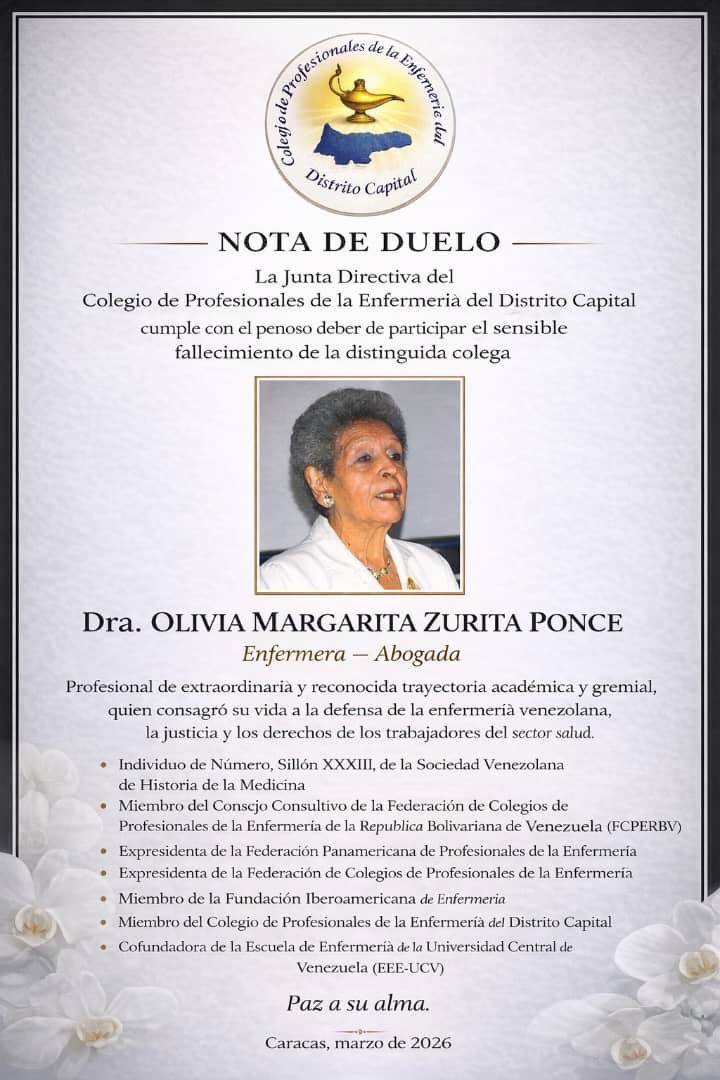 MariaCorinaYA's tweet photo. Olivia Zurita fue una mujer extraordinaria. Siempre se destacó por elevar la voz desde cualquier responsabilidad de liderazgo de las muchas que asumió a lo largo de su vasta trayectoria, como enfermera y como abogado, pero especialmente como mujer luchadora vehemente por los derechos de los trabajadores del sector salud. Apasionada, siempre pensaba en un futuro de justicia, respeto y prosperidad para sus colegas y para el país. Amable, cariñosa y comprometida con una Venezuela luminosa. 

Olivia deja una huella imborrable. La vamos a extrañar y nos acompañará siempre. 

Todo mi cariño con su familia y amigos.