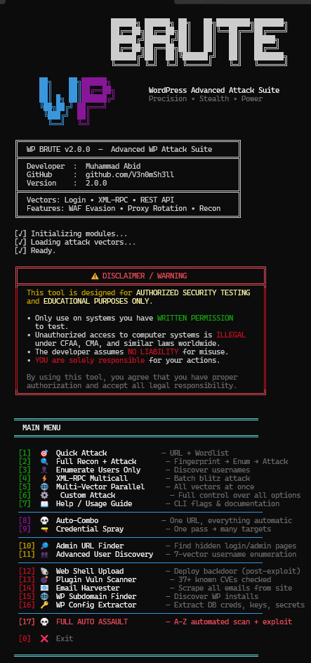 abid05901's tweet photo. WP BRUTE 🚀

Advanced WordPress security toolkit
Fast • Stealthy • Automated
🔗 https://t.co/mMiN6oeJTL

⚠️ Authorized use only

#cybersecurity #infosec #pentesting https://t.co/CBhtIwEZjk