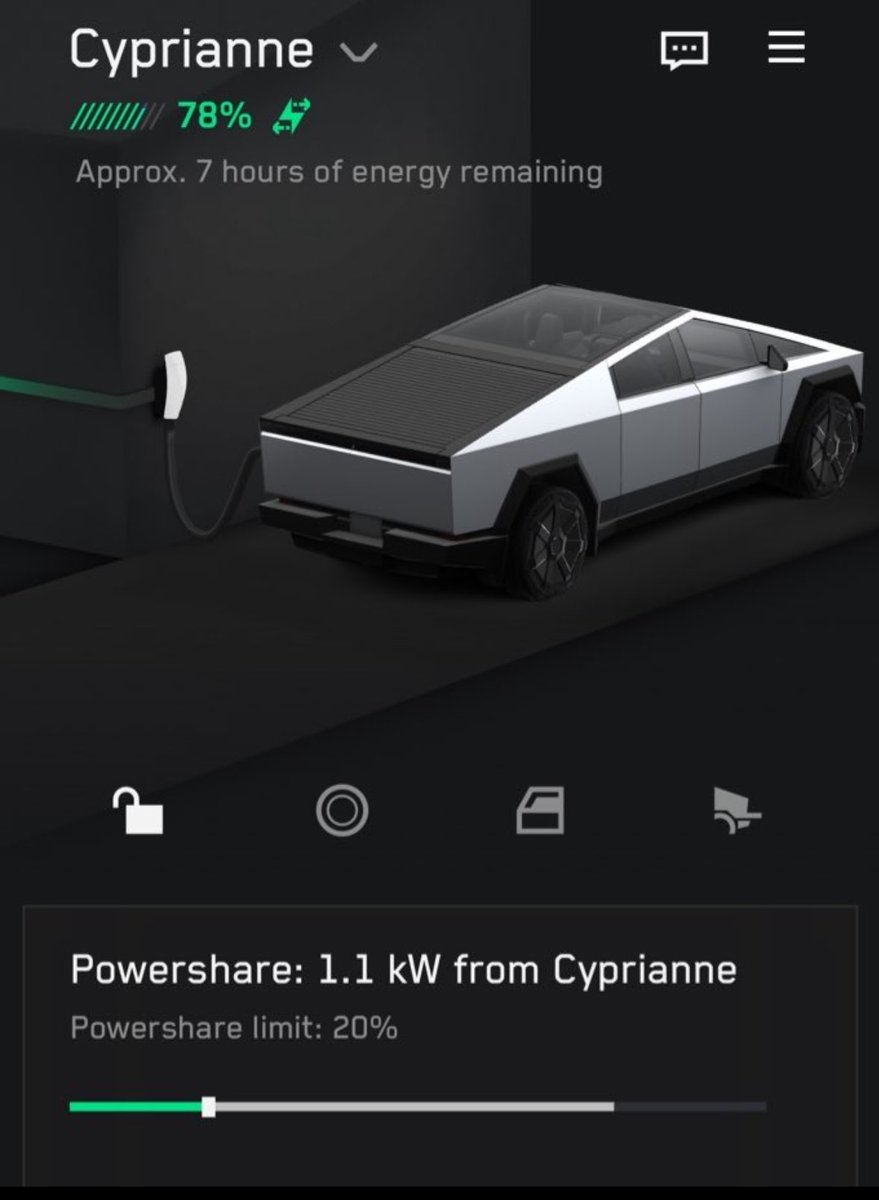 KilowattGirl73's tweet photo. @teslaenergy @cybertruck One of the best features of the Cybertruck! I’ve used the PowerShare feature 9 times now. https://t.co/OqJCnspPH1