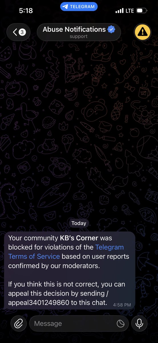 LOL whoever reported my telegram account, your moms a hoe