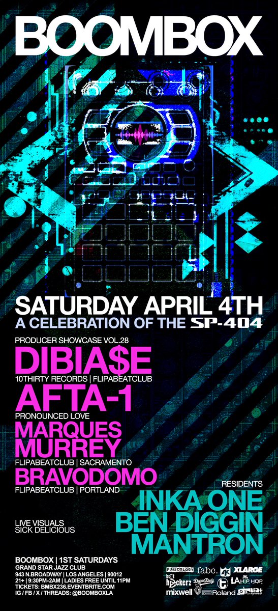 inka_one's tweet image. [SAT.4/4] @BoomboxLA is back celebrating #404DAY with PRODUCER SHOWCASE VOL.28 featuring SP-404 sets from beat legends @DAREALDIBIASE + @_AFTA1 + the Boombox debuts of MARQUES MURREY + @BRAVODOMO! grab DISCOUNT PRESALE TICKETS now. ayyye!
TICKETS: bmbx236.eventbrite.com