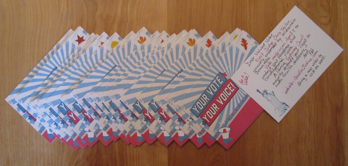 garlandgates's tweet image. Fifty more #PostcardsToVoters will soon be on their way to #Wisconsin to help @ChrisTaylorWI win her race for the WI Supreme Court.
You, too, can join our nationwide support of #progressive candidates. Go to postcardstovoters.org/volunteer