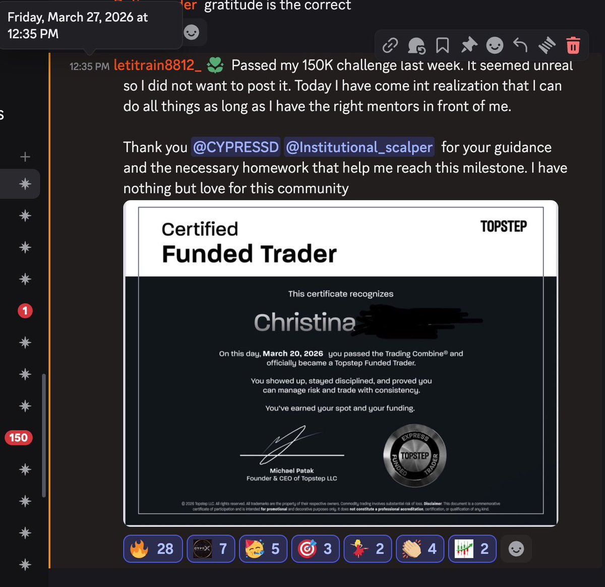 CDemanincor's tweet photo. CONGRATS 🎉 TWO MORE FULLY FUNDED TRADERS 🔥🎯

@CyprxResearch team produced well over 10 fully funded day traders during the month of March👀

Cyprx members are beating every single retail statistic that exist in trading today.

No hype, no gimmicks 

Aside from proper risk management and a firm understanding of market dynamics 

all it took was some👇🏽

Discipline, Logic, solid psychological foundation, and institutional software 

Cyprx community will go down in retail history as one of the best communities for people who want to take trading and investing SERIOUS 👏🏽💯
