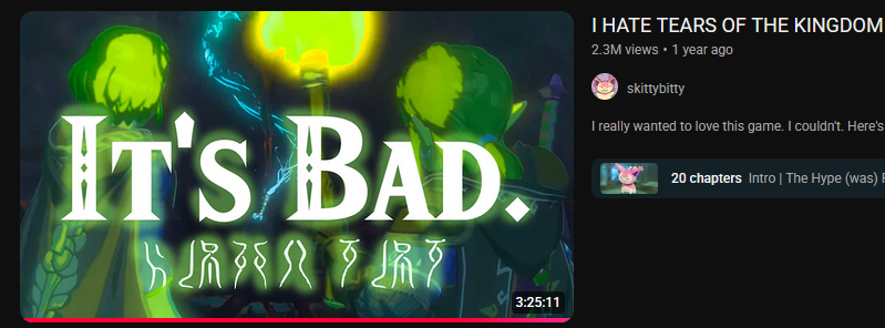 Gestafesta's tweet photo. dude one of the most viewed and relevant videos about TOTK is about how its story and writing sucks https://t.co/fJFVRTYjNy