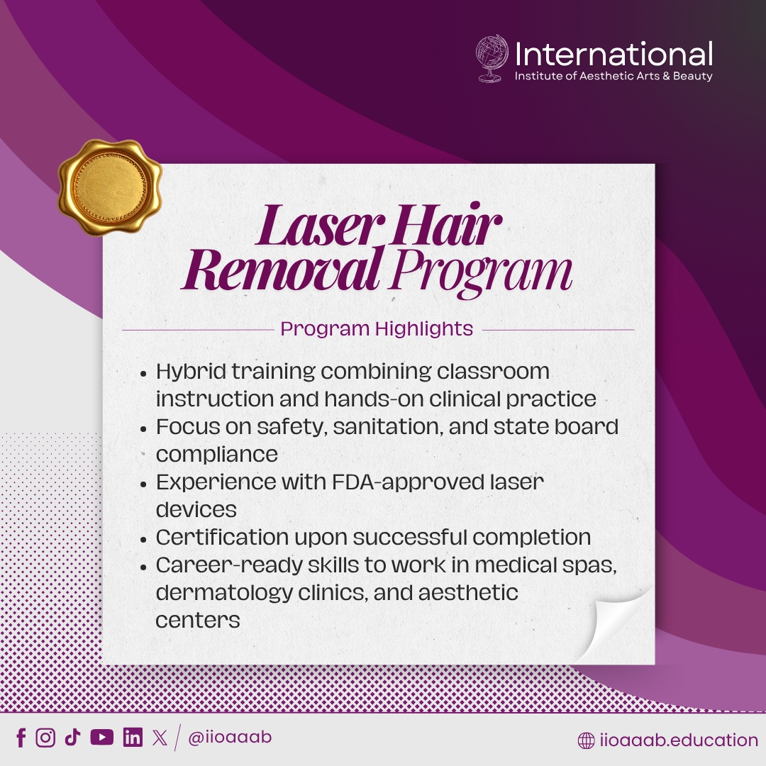 People get laser hair removal 'cause it’s faster, longer-lasting, and less painful. We teach you how to do it safely so you can handle those real appointments without guesswork.

Enrollment open! DM us or visit iioaaab.education.  ✨

#iioaaab #lasertech #careerinlaser