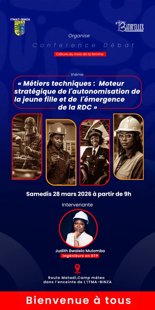 JudithBwalelo's tweet photo. Clôturons le mois de la femme en célébrant l’avenir du Congo à travers nos jeunes filles formées dans les filières techniques — construction, électricité, électronique , mécanique  générale,aviation civile ,météorologie et radio transmission. 
 C’est déjà pour demain🎉🎉🎉 https://t.co/bLV9fm4kSS