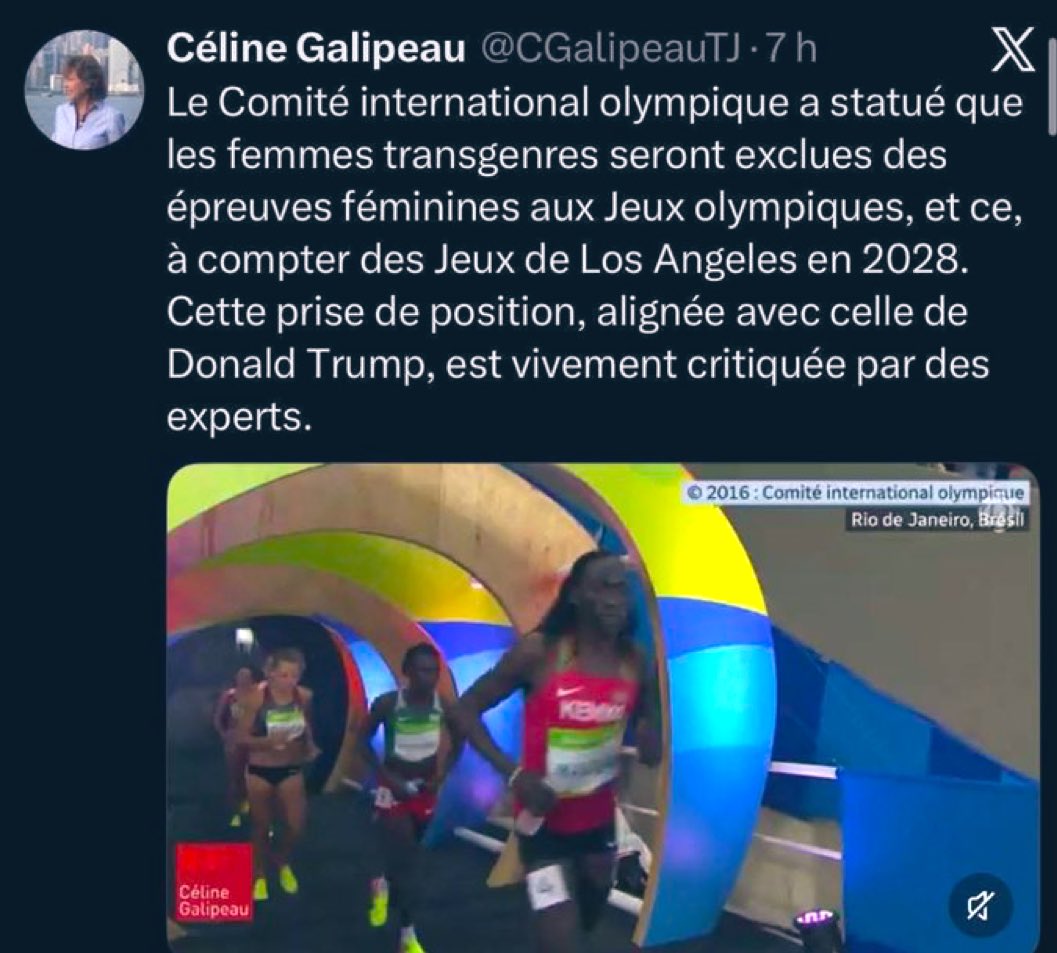Une grande VICTOIRE pour TOUTES les femmes du monde.

Céline Galipeau du Téléjournal de RDI a dû retirer sa publication complètement cinglée sur l’interdiction des transgenres aux olympiques!

L’Ombudsman n’a pas aimé ça.

Dans la catégorie « personne n’en parle », les « zexperts
