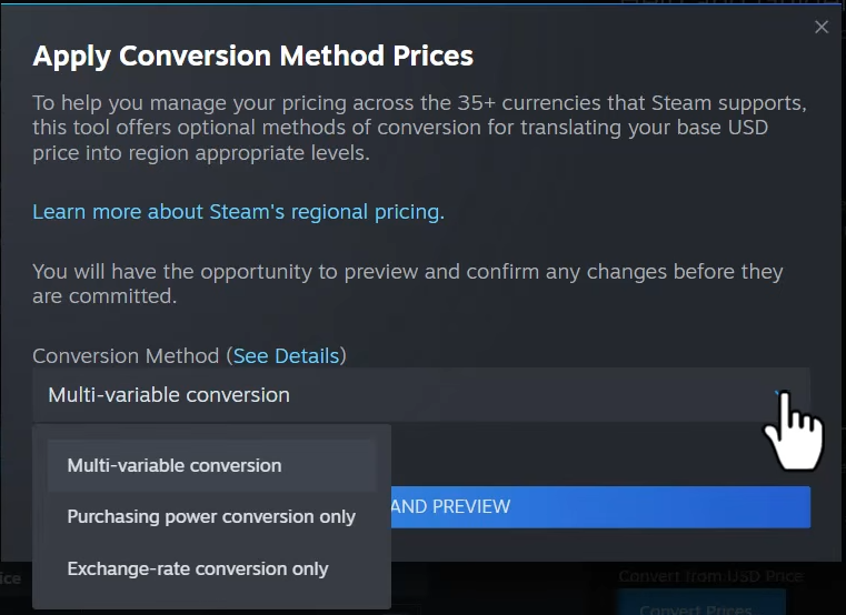 Tianevel's tweet photo. @RadekDubisz @PolishOurPrices Nie, po prostu steam dodał  dodatkowe 2 opcje automatycznej wyceny i są 3, twórca gry nadal może dać nam cenę gry po przeliczniku 4,25zł, ale teraz może też wybrać po realnym kursie lub po 1,92zł. Albo ustawić ręcznie dla każdego kraju.
https://t.co/xY6nuv4OZm https://t.co/YlWnW87kYz