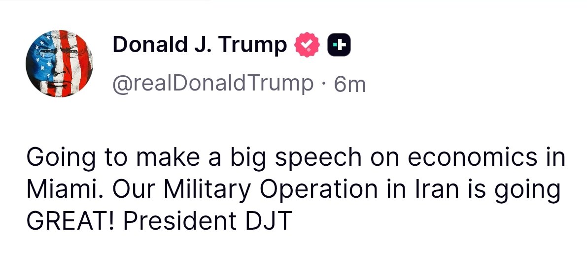 CryptoNewsHntrs's tweet image. JUST IN: 🇺🇸 TRUMP SAYS HE'LL MAKE A BIG SPEECH ON ECONOMICS, ADDS MILITARY OPS IN IRAN GOING GREAT.

#Trump #Economics #MilitaryOps #Iran #BreakingNews #USPolitics