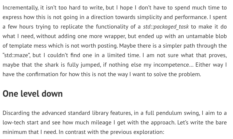 htw6174's tweet photo. @nk @wookash_podcast Thanks for linking his site, I'm enjoying what I've read so far. However I haven't seen anything I would describe as "cpp maximalist", quite the opposite. It looks closer to the kind of person Łukasz described, very conscious of the disadvantages of more abstracted features: https://t.co/rlMpKBQ2SJ