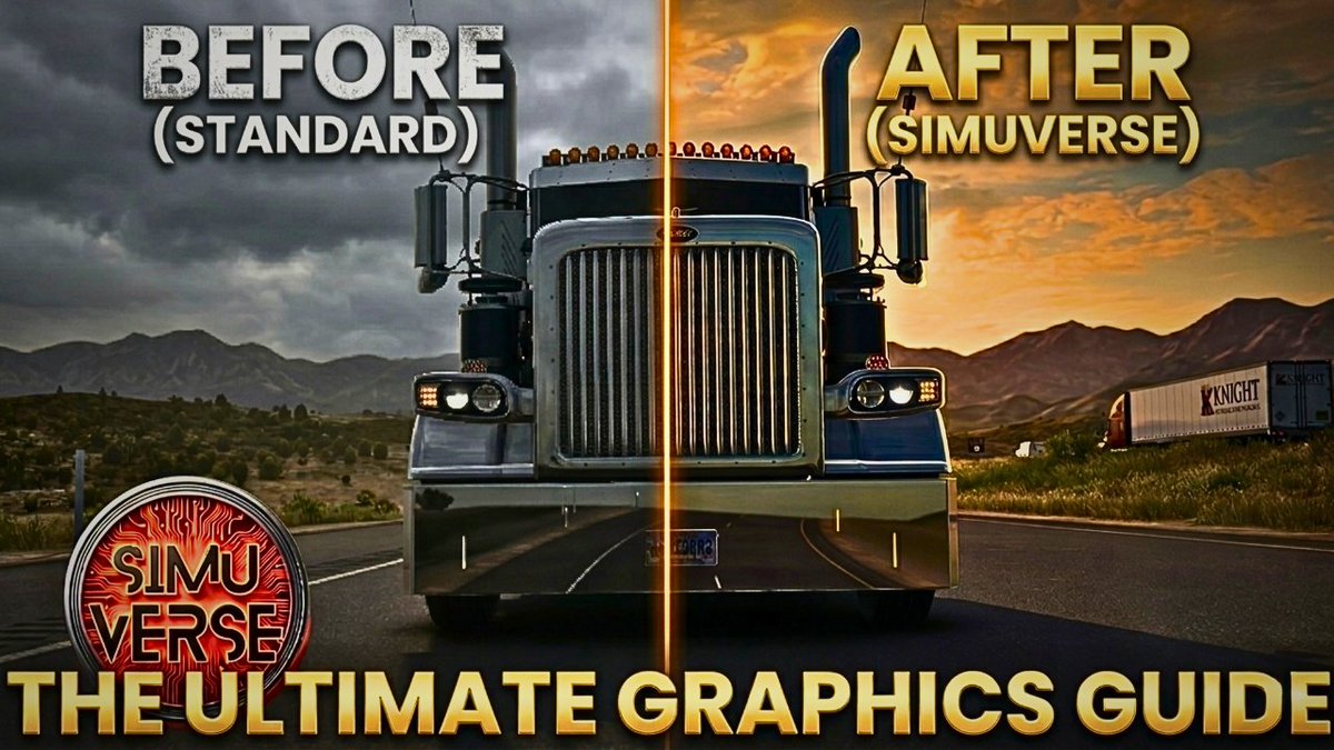 I am pleased to bring to you in collaberation with Simuverse, the all new Ultimate Graphics Guide for American Truck Simulator, including free <a href="/SimuVersewi6k/">SimuVerse</a>  Reshade, and Lighting Improvements Settings Guide 

youtu.be/1p0ISA2IsxQ

#BestCommunityEver #AmericanTruckSimulator