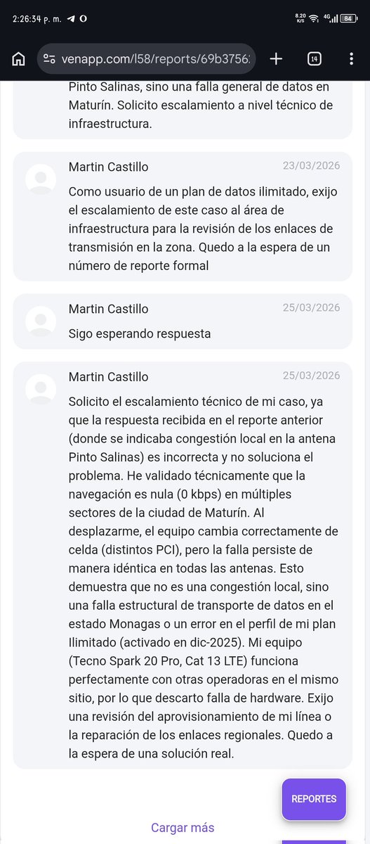 mc9369432's tweet photo. Hola @SomosMovilnet_ @VenAppSocial Sigo sin datos en Maturín pese a tener Plan Ilimitado. Me dicen que es falla de la antena local, pero he demostrado con pruebas técnicas (cambio de PCI y dispositivo) que la falla es regional.  #Movilnet #Maturin"

Aquí los reportes🧵👇 https://t.co/H3fUHdjbg7