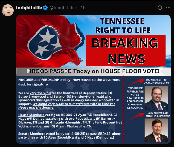 RodneyKing1689's tweet photo. Hypocrite alert:
Tennessee Right to Life supports a bill that incentivizes child sacrifice and then tries to throw shade on @JodyBarrett4TN. Meanwhile, TNRTL actively opposed the only bill this session that would have abolished abortion in TN – Jody's.

#plexit https://t.co/TQRVAWaJH6