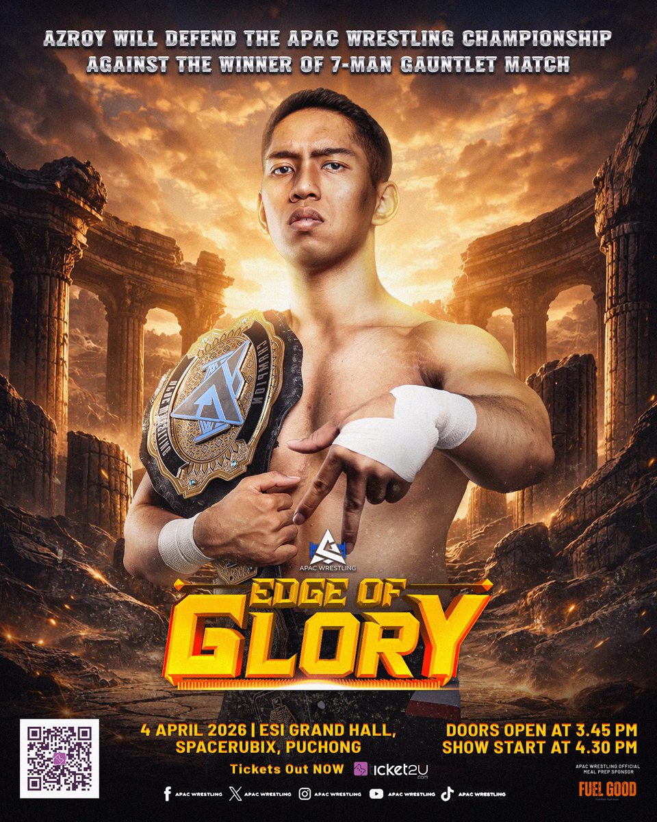 APACWrestling's tweet photo. Next Saturday, @Azroypw defends his championship against the winner of a 7-Man Gauntlet Match happening on the same night.

Will his unstoppable reign continue…
Or will history be made,

📅 4 APR 2026
🎟️ https://t.co/X3f1ZzTPkf
🕟 4:30PM
🏟️ ESI Grand Hall https://t.co/yqX8baeyR7