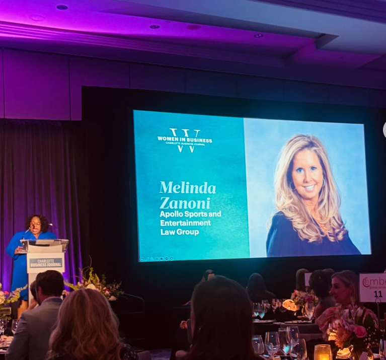 ApolloLawFirm's tweet photo. @MelindaMorrisZ  YO Advice “You can have it all … just not at the same time”. Thank you @CBJnewsroom  for the 2026 Women in Business Award. Congrats to the trailblazing Donna Julian of @hornets 
#womeninbusiness 🏆 https://t.co/8mCaRxqlsP