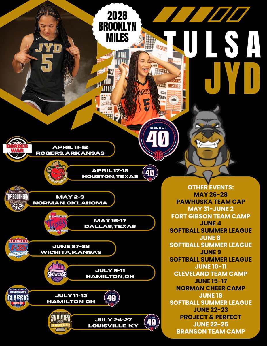 BrooklynMiles05's tweet image. SUMMER SCHEDULE!! LET'S GO JYD 1 and ONLY!! @JYDBasketball 
+ Officially Registered for Project &amp;amp; Perfect 😤😤
It's going to be a SUPER BUSY summer! Softball, Basketball, Camps, and Cheer!! 🥎🏀📣 #AGTG
#aau #basketball #uncommon #Ballislife #sports 
@PawhuskaSports @PGHOklahoma