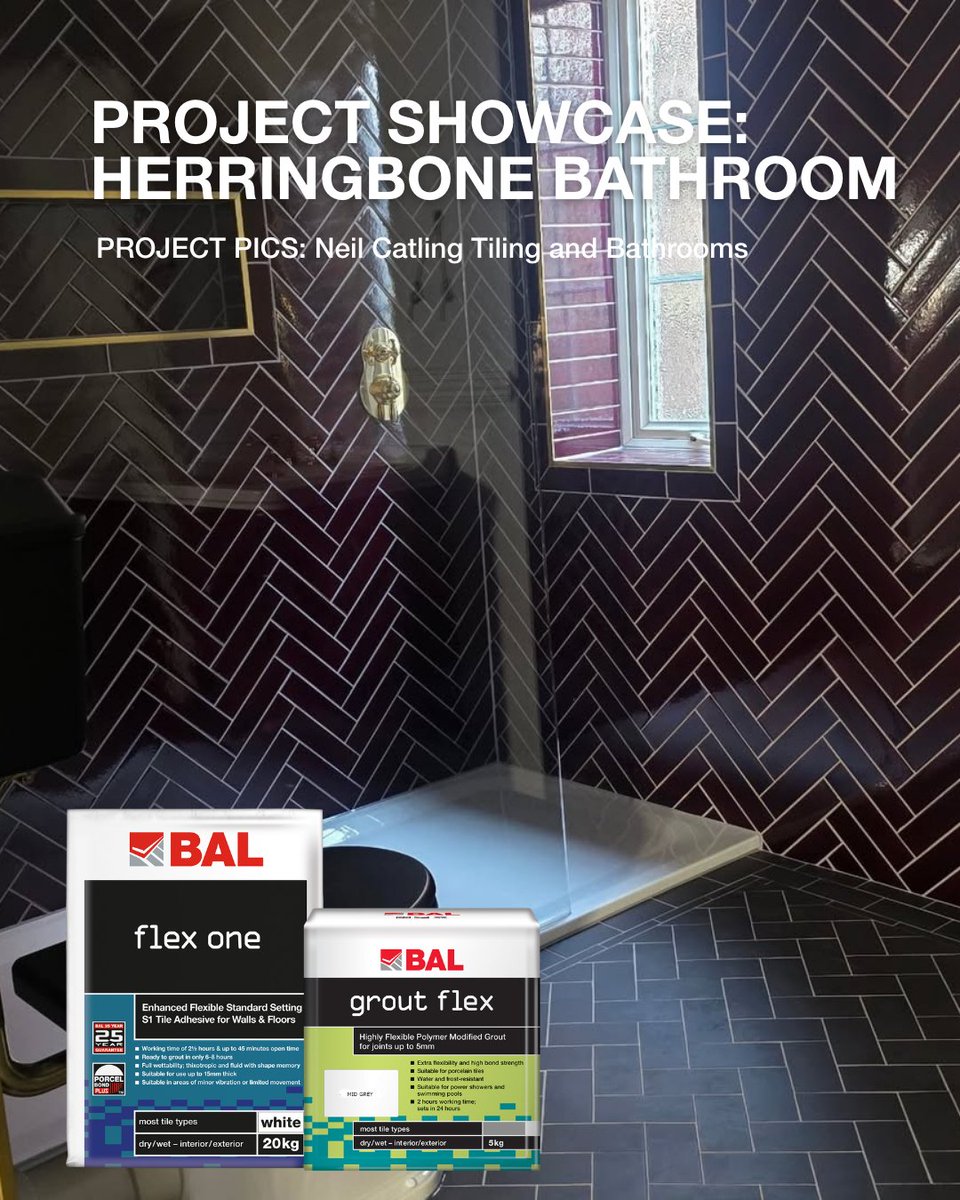 BALtiling's tweet image. We absolutely love this herringbone designed bathroom renovation by @n_catling_tiling_and_bathrooms! 😍🔥

Neil completed this project using our BAL Flex One semi-rapid tile adhesive, finished with BAL Grout Flex grout in Mid Grey.

#Bathroom #Herringbone #Tiling
