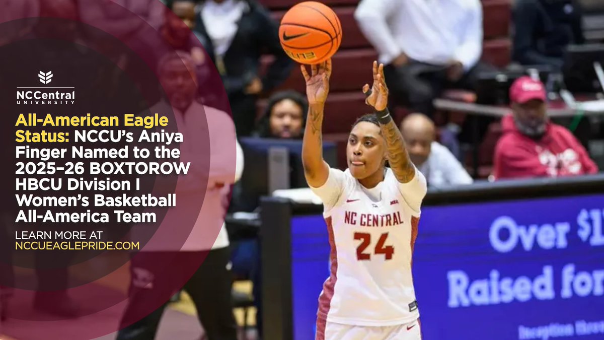NCCU's tweet photo. #NCCUAthletics | Congratulations to Aniya Finger on being named to the BOXTOROW HBCU Division I Women’s Basketball All-America Team, adding to her All-MEAC honors this season.
READ MORE: https://t.co/EeeCcslisQ
#WeAreNCCU #EaglePrideAmplified #HBCUHoops #MEAC https://t.co/bUykIAI2f1