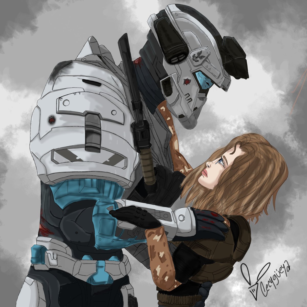 Cecygueya's tweet photo. Result of a commission. I love the Spartan x Marine dynamic. 

#comission #spartan #halo #marine #love #hurt #eod #girl #digitaldraw #comissionsopen #halodraw #spartanhalo https://t.co/TOA9LEeTpw
