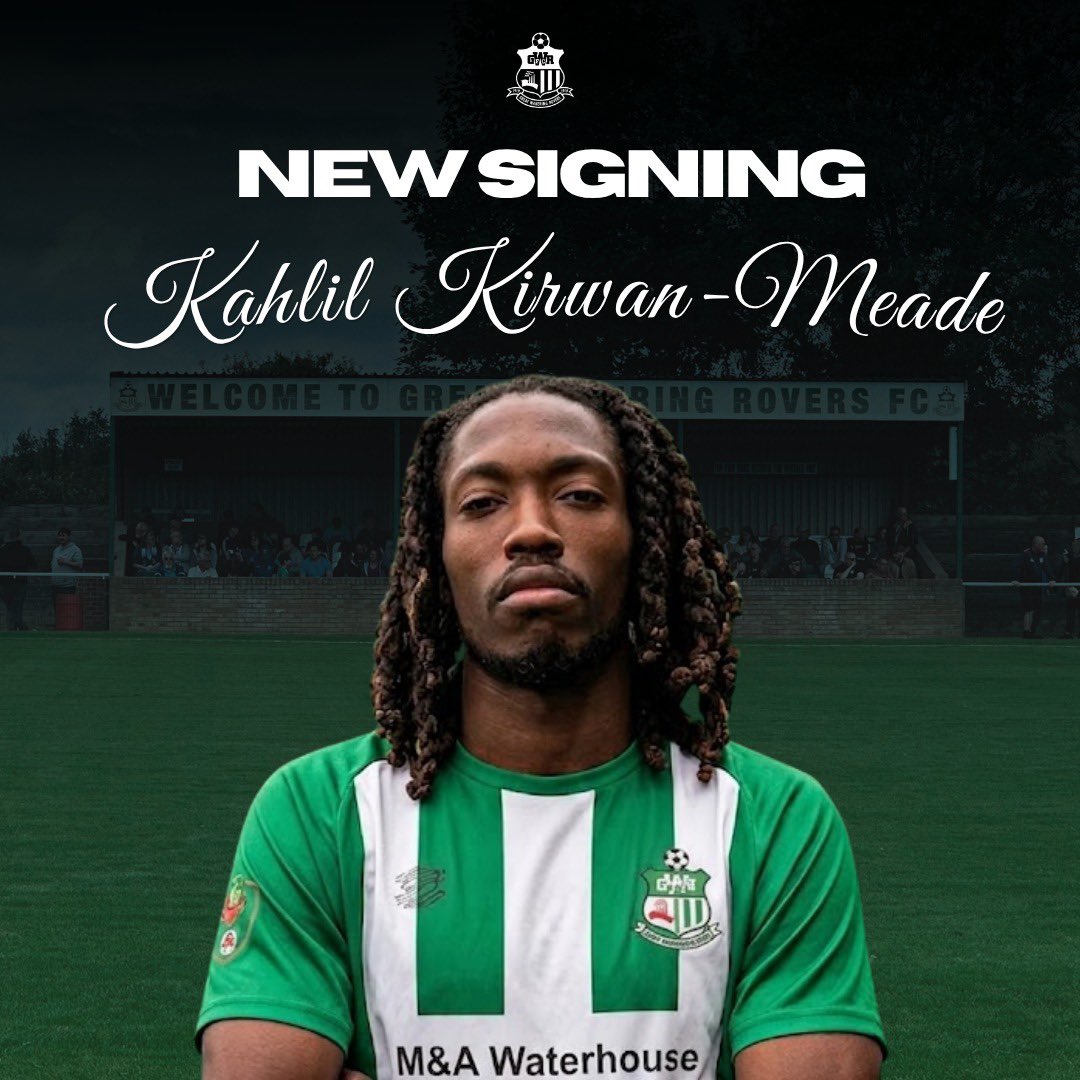 GWRovers's tweet photo. ✍️ 𝙒𝙀𝙇𝘾𝙊𝙈𝙀 𝙆𝙃𝘼𝙇𝙄𝙇 🟢⚪️

We are delighted to announce the signing of Khalil Kirwan-Meade from Woodford Town

Khalil is a top quality defender who will bring plenty of experience to the club at a crucial stage of the season 

#WelcomeKhalil 🟢⚪️ https://t.co/FxOLa4jl5r