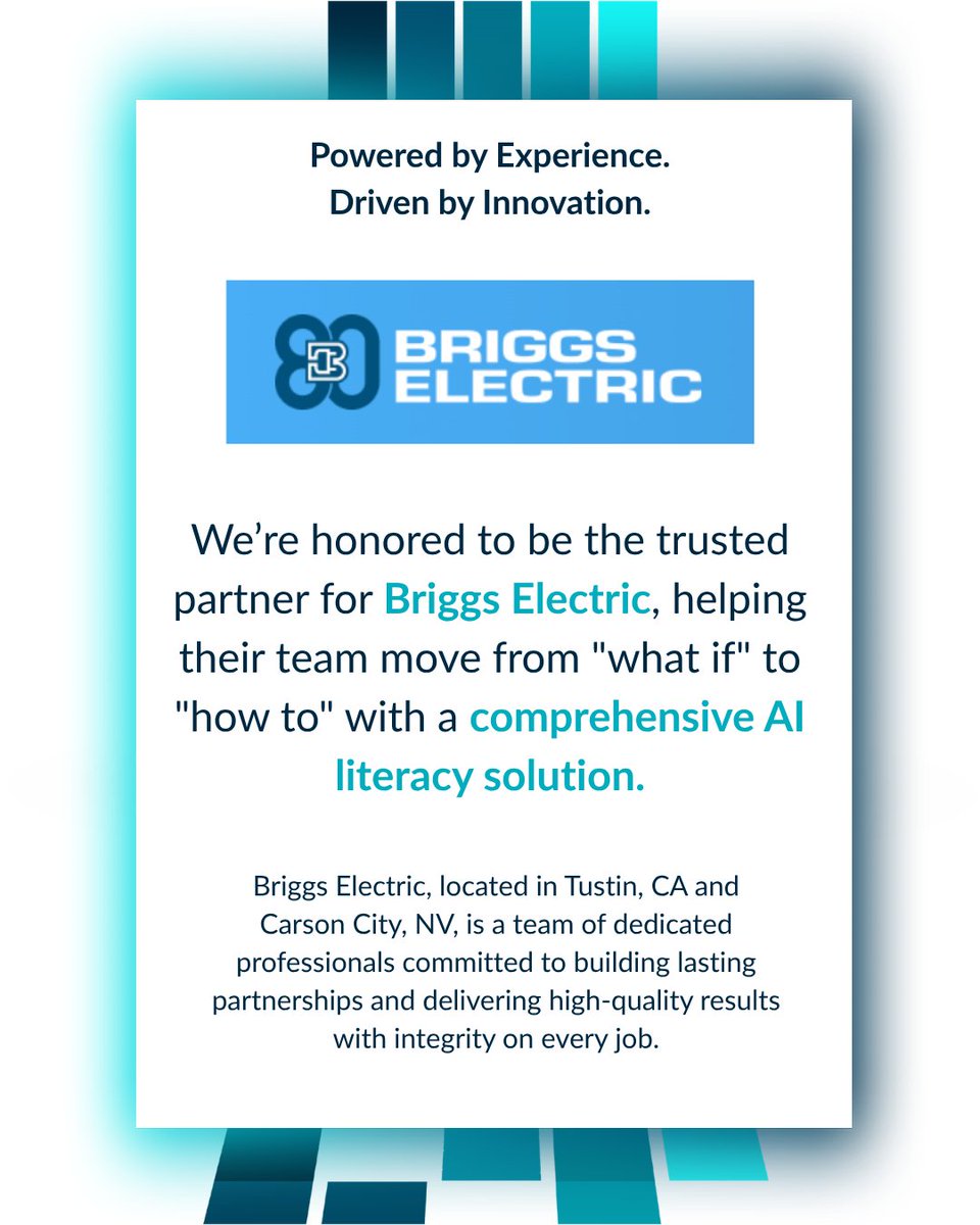 dynaimix's tweet photo. Briggs Electric is more than an electrical contractor—they’re a team built on integrity. 🛠️🤝

We’re helping their leadership shift their strategic mindset and move from "what if" to "how to" with real-world AI use cases. Honored to be the trusted partner for this team. ⚡️ https://t.co/RdteI2sddx