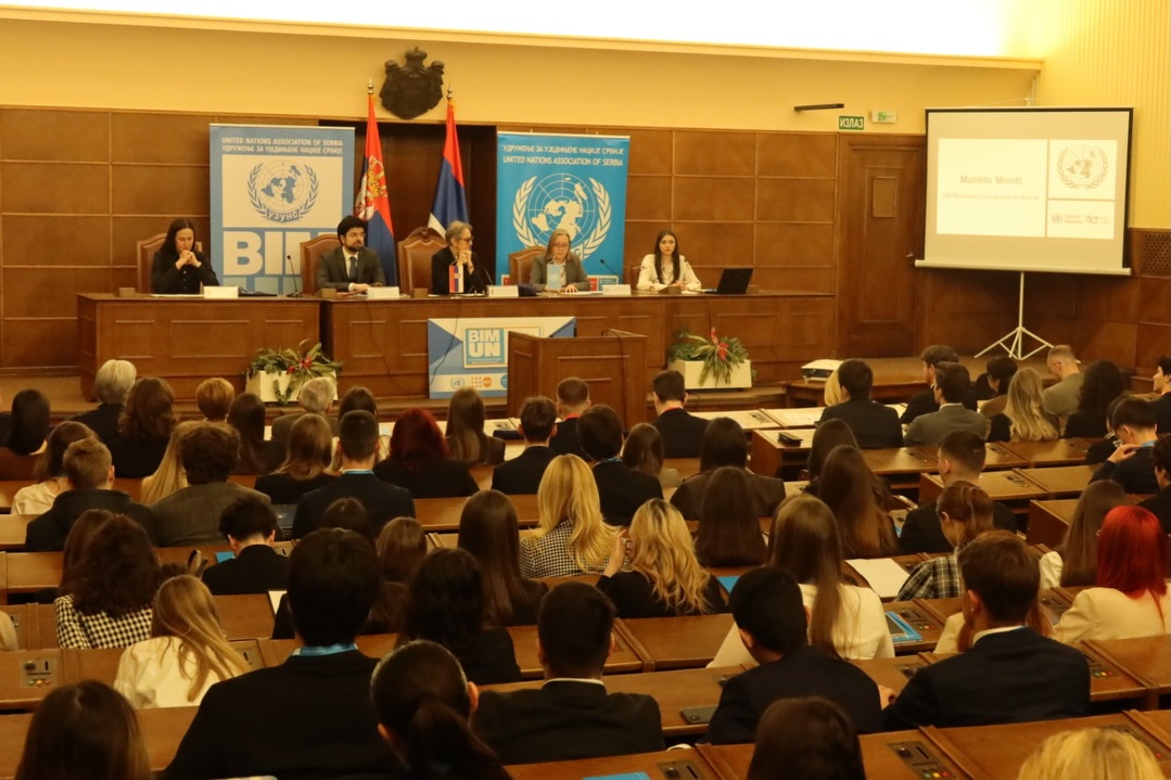 BIMUN_UNASerbia's tweet photo. BIMUN2026 is officially open! 🇺🇳 Young leaders unite to shape solutions to global challenges.🌍
Opening remarks by @StefanKondic of @unaserbia, along with speeches by distinguished representatives of @MFASerbia, @UNSerbia &amp; #mto.gov.rs, set the tone for dialogue and cooperation. https://t.co/2w7xSygT75