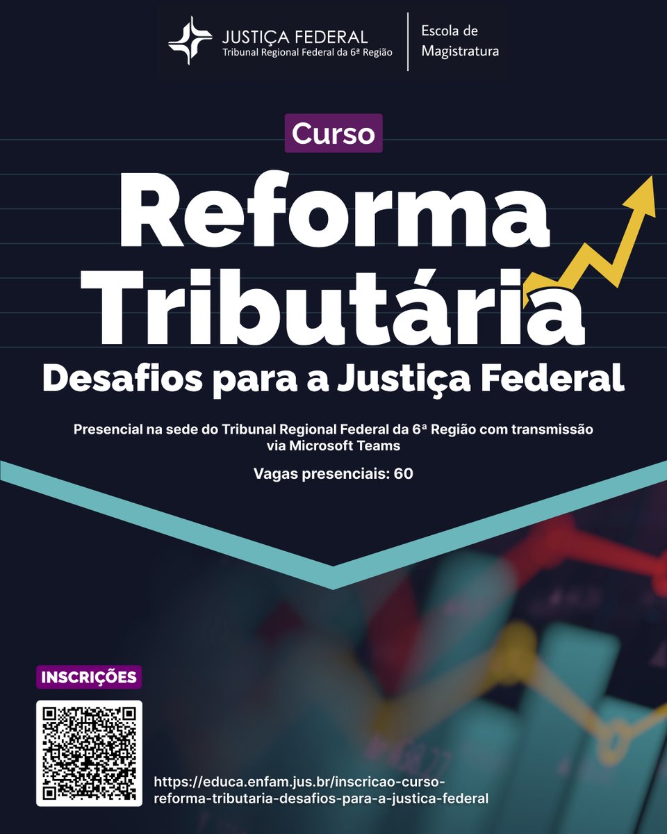 A Escola de Magistratura do Tribunal Regional Federal da 6ª Região promove o curso “Reforma Tributária – Desafios para a Justiça Federal”.
📍 Presencial + transmissão online
👥 60 vagas
educa.enfam.jus.br/inscricao-curs…

#TRF6 #ReformaTributária #JustiçaFederal #DireitoTributário
