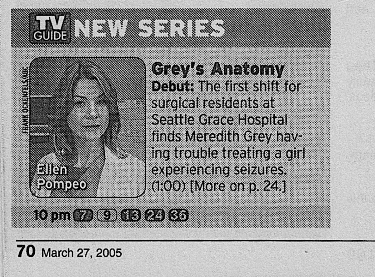 RetroNewsNow's tweet photo. 📺DEBUT: ‘Grey’s Anatomy’ premiered 21 years ago, March 27, 2005, on ABC https://t.co/xWCN54H3e3