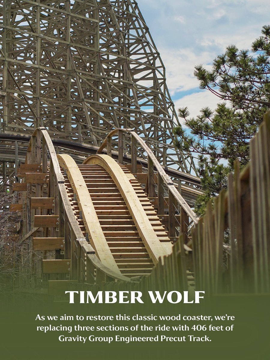 thegravitygroup's tweet image. We are honored to have Timber Wolf at @worldsoffun as our 27th wooden roller coaster to feature #EngineeredPrecutTrack (and 45th EPT project overall!
We appreciate them keeping the wooden coaster experience genuine as well as smoother and longer lasting! 
#ThouShaltNotSteel