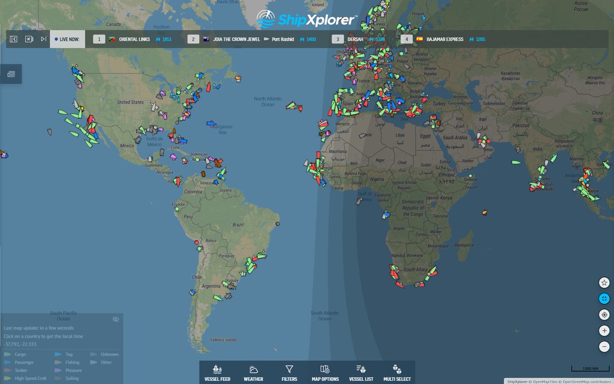 Thousands watching ships right now 👀

1️⃣1,800+ — Oriental Links
2️⃣1,400 — Joia The Crown Jewel
3️⃣1,285 — Bajamar Express

Track them live: shipxplorer.com 🚢