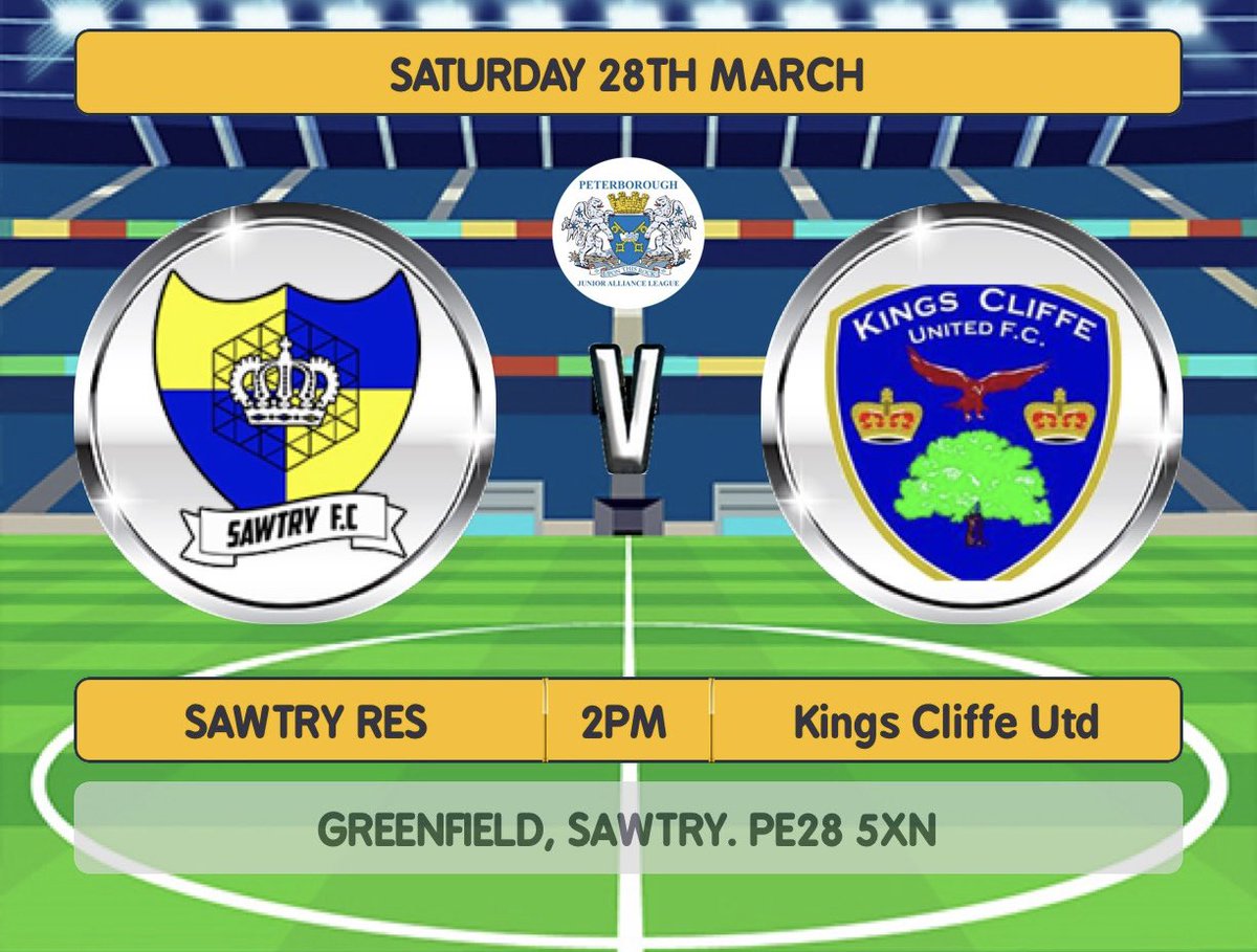 SawtryFC's tweet photo. ‼️ Match Alerts - Sat 28 Mar‼️

💛⚽️💙

📆 28 Mar 26

First: (A)

🆚 Stamford Belvedere
🕰️ 2PM
📍 GREEN LANE, STAMFORD, PE9 1HE
🏆 P&amp;DFL Prem

Res: (H)

🆚 Kings Cliffe
🕰️ 2PM
📍 GREENFIELD, SAWTRY. PE28 5XN
🏆 P&amp;DFL Div 2

Get down &amp; support the teams!

💛⚽️💙

@HuntsFA https://t.co/Ao7KL7VH1E