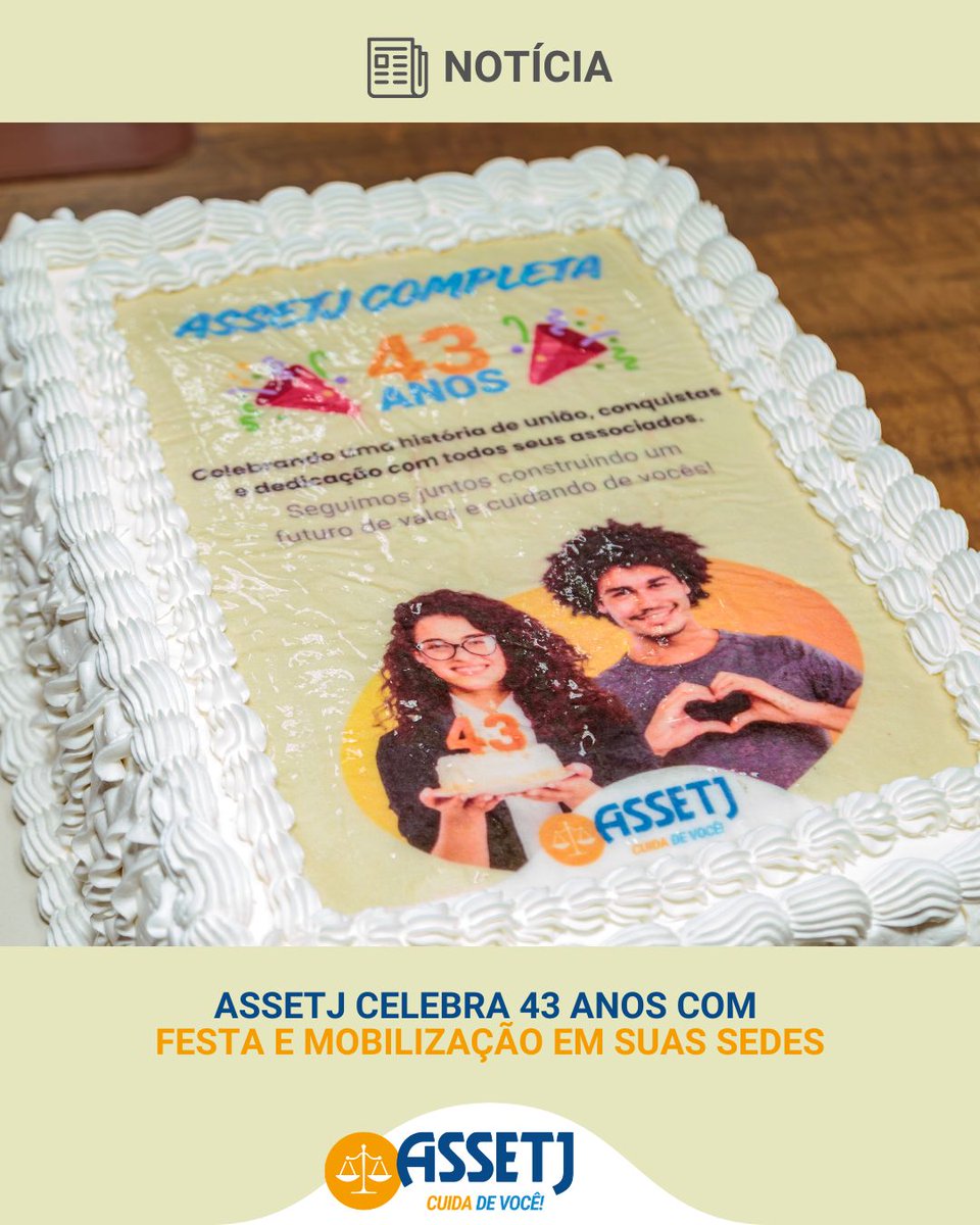 No dia 18 de março, a Assetj completou 43 anos de história, dedicação e representatividade ao lado do servidor.
Houve distribuição de bolo nas sedes Sé, Campinas e Ribeirão Preto.

assetj.org.br/noticias/event…