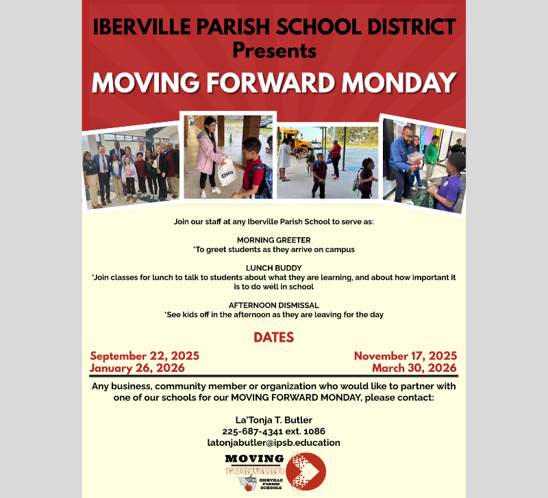 IbervilleSchool's tweet image. Please join us on Monday, March 30, 2026 for our next Moving Forward Monday! #MovingForward