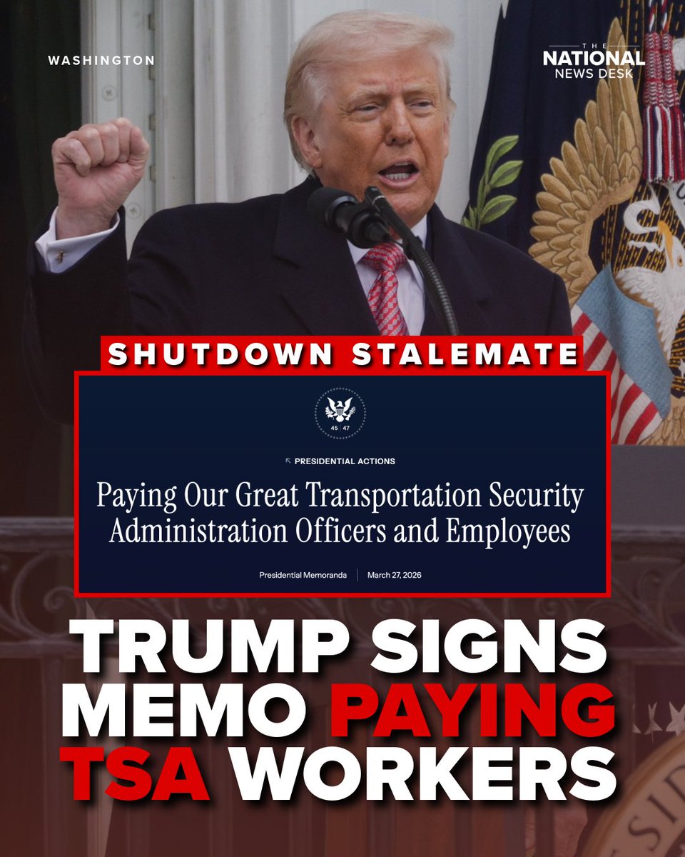 TND's tweet image. #BREAKING: The White House released a memo shortly after House Speaker Mike Johnson's presser directing DHS to pay TSA agents since they "are not being paid due to congressional Democrats' reckless decision to prioritize criminal illegal aliens over American citizens."

On