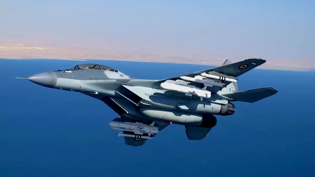 Kellar999's tweet image. An Egyptian MiG-29M/M2 armed with R-77 BVR missiles, R-73s, and the Kh-35U subsonic anti-ship cruise missiles.

#Egypt 
​#MiG29 
#EAF