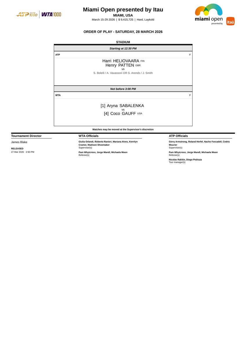 Order Of Play Tennis tweet media