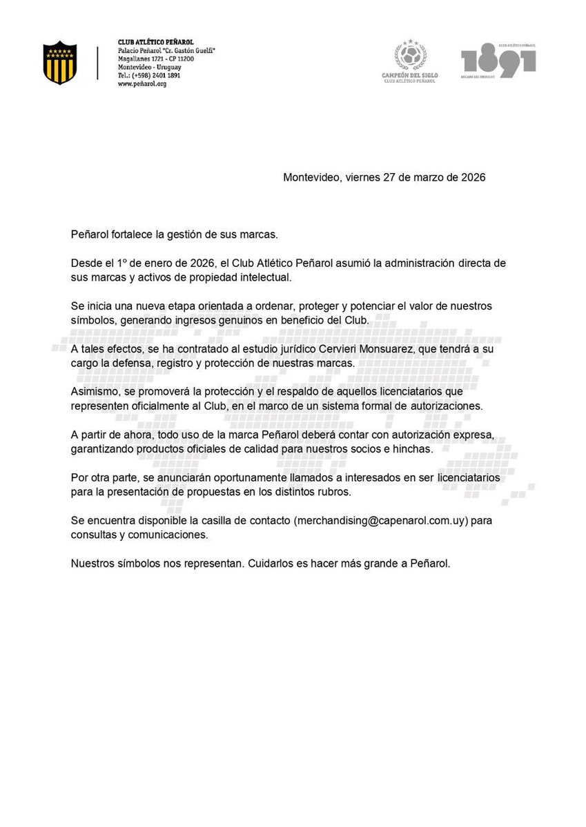 Comunicado oficial - Club Atlético Peñarol