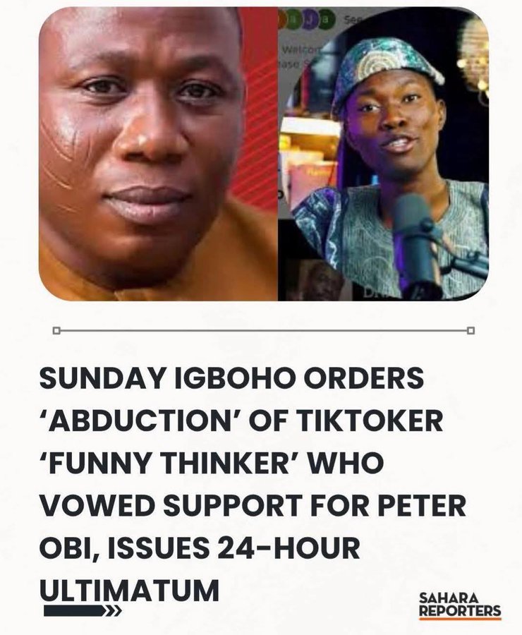 247IGBO's tweet photo. Sunday Igboho ordered abduction of a content creator because he said he will vote Peter Obi, Nnamdi Kanu is in Sokoto prison while the real terrorists Igboho is walking freely abducting people. https://t.co/n4sZZcn1Tw