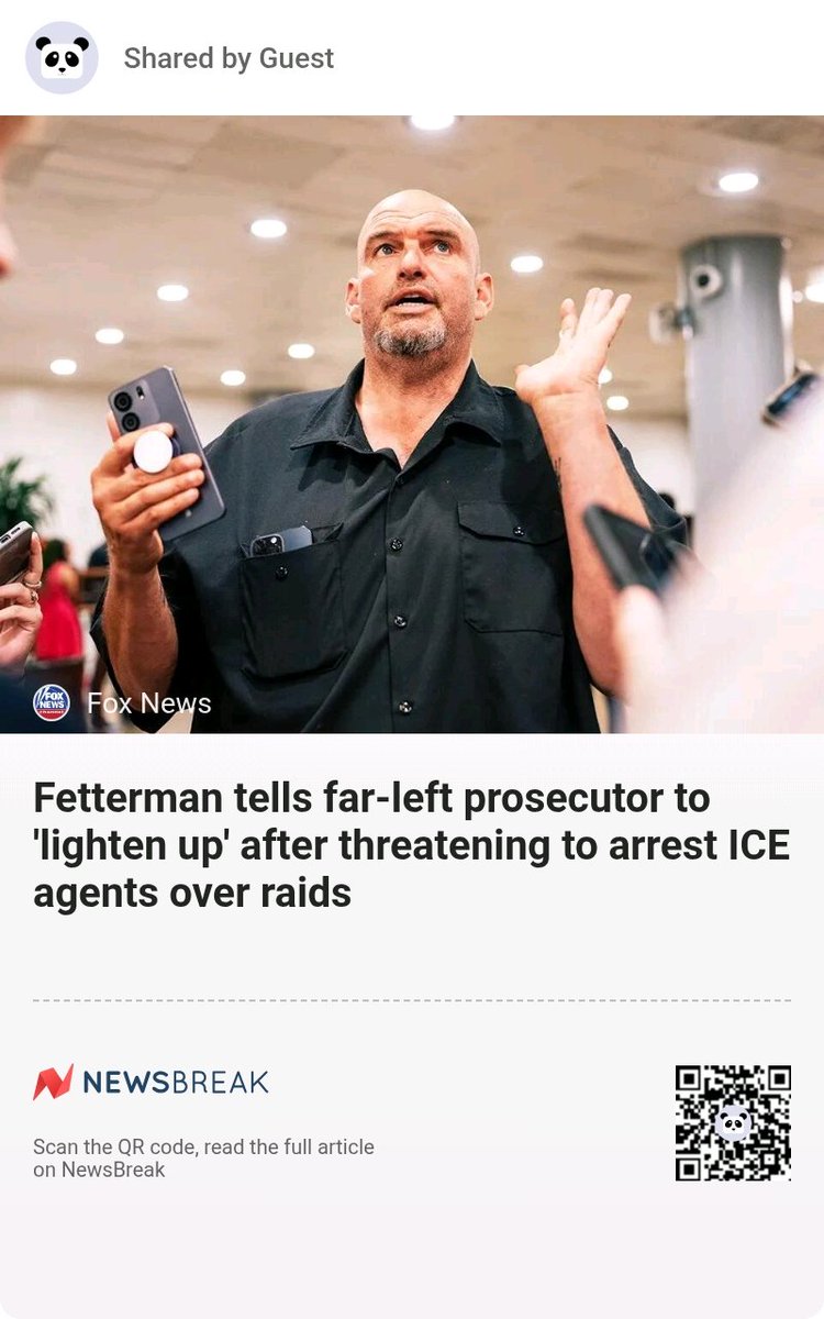 ALLREDToDoRoJo's tweet image. Fungus Fetterman tells prosecutor to 'lighten up' after threatening to arrest ICE agents over raids #Shooting #Murder #Attorneys
share.newsbreak.com/hvsuvu2m