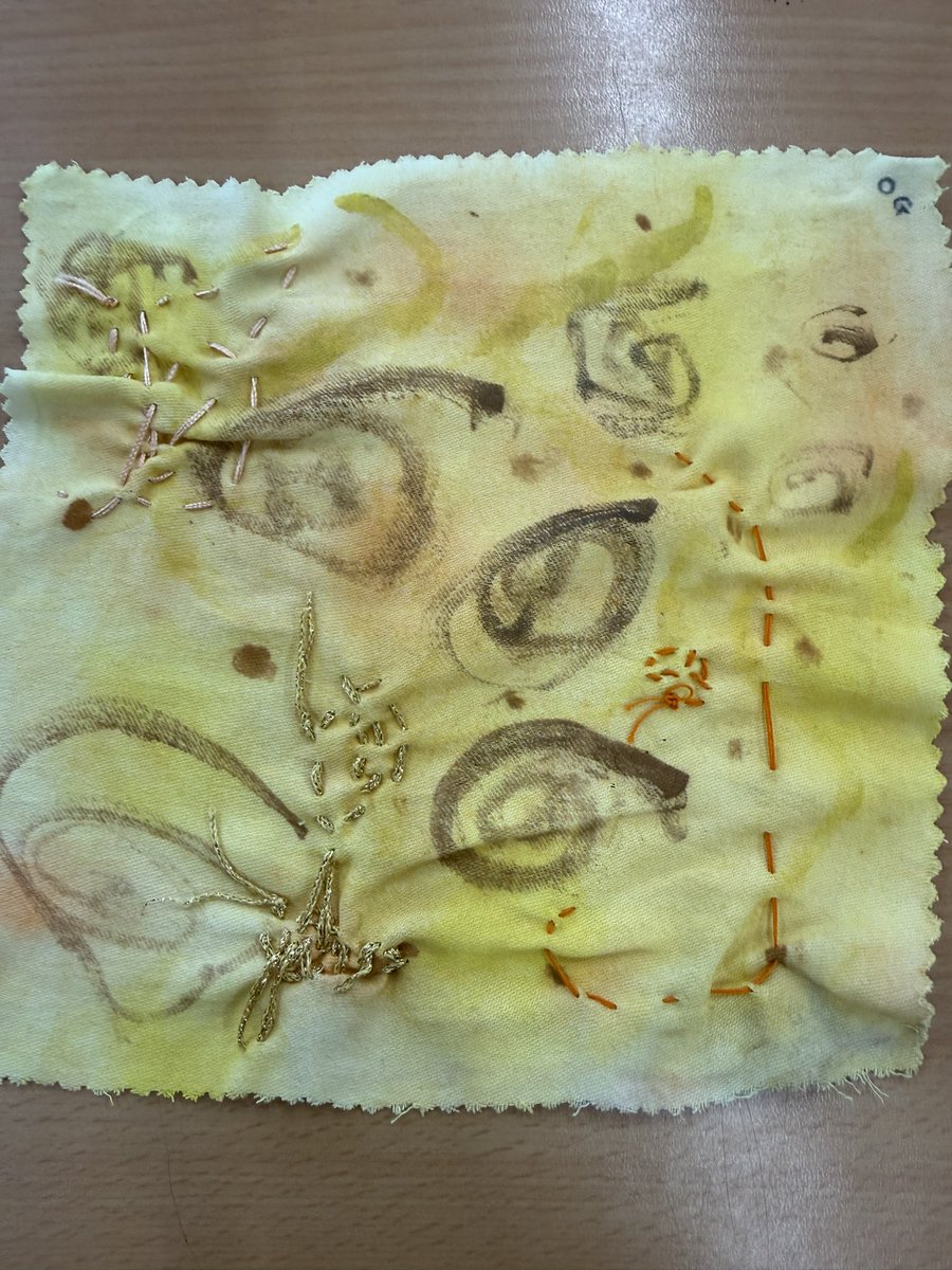 Whitchurch1's tweet image. Paint first. Don’t overthink it.
Then… add thread like you’re drawing with it.

Our Cloth, Paint &amp;amp; Thread work inspired by @AccessArt has been all about letting go of “perfect” and seeing what happens.

Turns out… quite a lot happens 👀🎨🧵

#PrimaryArt #AccessArt #wpsart