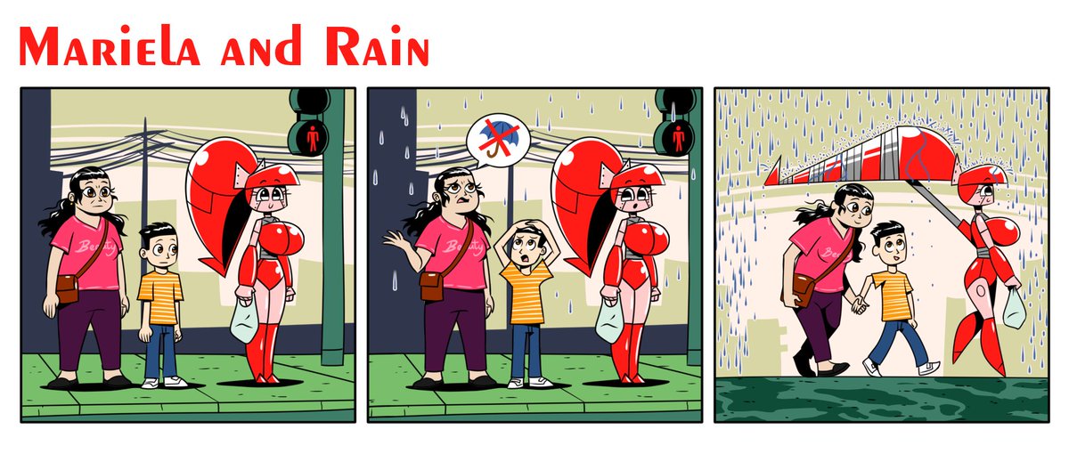 Dstroarts's tweet photo. In a rainy city, it's useful to have a caring robot like Mariela https://t.co/11E7hTOLuc