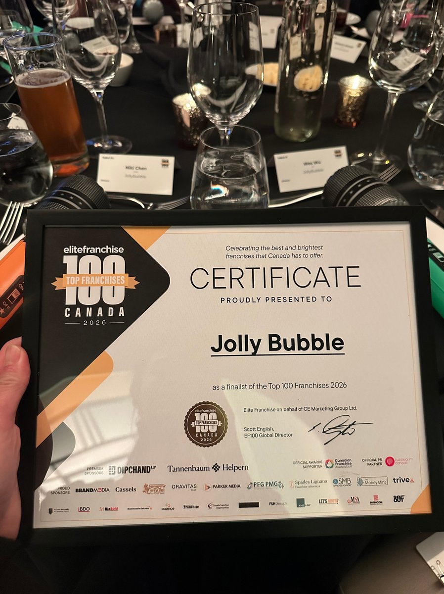 thejollybubble's tweet photo. #JollyBubble is proud to be recognized as one of Canada’s Top 100 Franchises 2026 🏆 https://t.co/rzr0aPvQR4