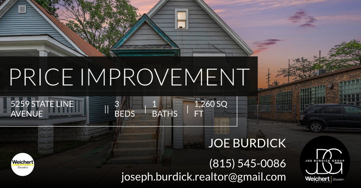 JoeBurdick's tweet photo. 📍 Price Improvement 📍 This recently reduced home at 5259 State Line Avenue in Hammond won't last long, so, don't wait to set up a showing! Reach out here or at (815) 545-0086 for more information! https://t.co/E8vG6BAr5O https://t.co/5l4FBslqY0