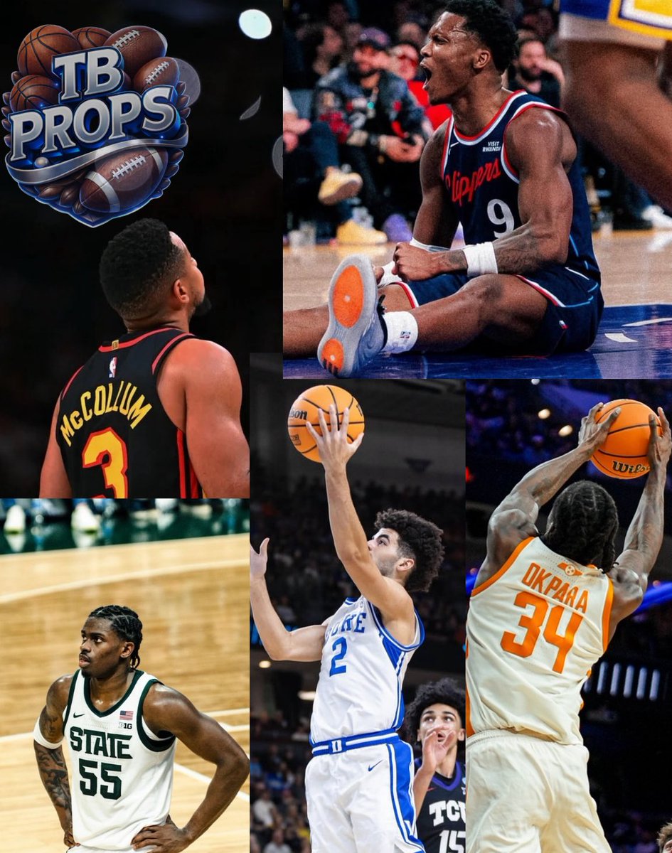 TB_Props's tweet image. NBA x CBB 3-27 Betting Card🏀:

Cj McCollum 13.5 FGA “O”
#TrueToAtlanta 

Benedict Mathurin 26.5 PRA “O” 
#ClipperNation 

Coen Carr 21.5 FP “O”
#Spartans🟢

Felix Okpara (VIP)
#Vols 🟠

Cayden Boozer(VIP)
#DukeBlueDevils 🔵

$50 to Someone who LIKES if we go 4-0!🧹

🚨LifeTime