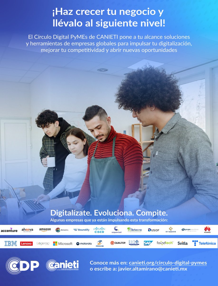 🚀 Impulsa tu PyME con tecnología.

El Círculo Digital PyMEs es un esfuerzo conjunto de empresas afiliadas que pone a tu alcance soluciones, asesoría y financiamiento para crecer.

Conoce la oferta y aprovecha lo que ya está disponible para tu negocio.
🔗 canieti.org/circulo-digita…