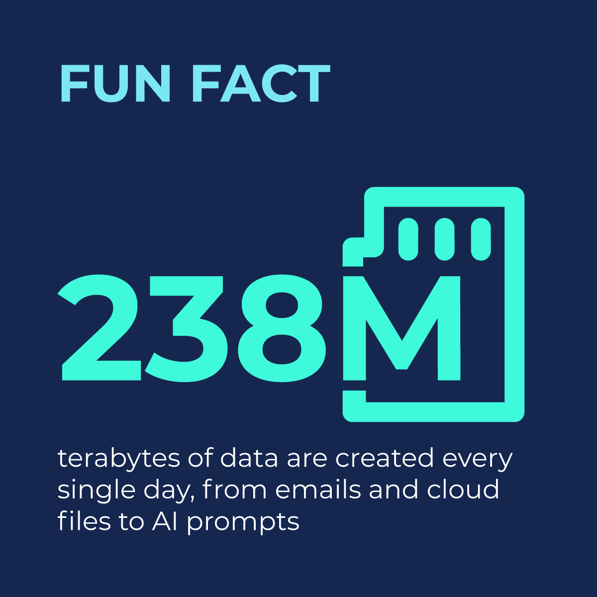 #FunFactFriday: 

The world creates 328 million terabytes of data every day. 

Emails, AI prompts, cloud files, and business systems all add to it. 

That is why strong IT and cybersecurity practices are more important than ever.

#Cybersecurity #onestepsecureit
