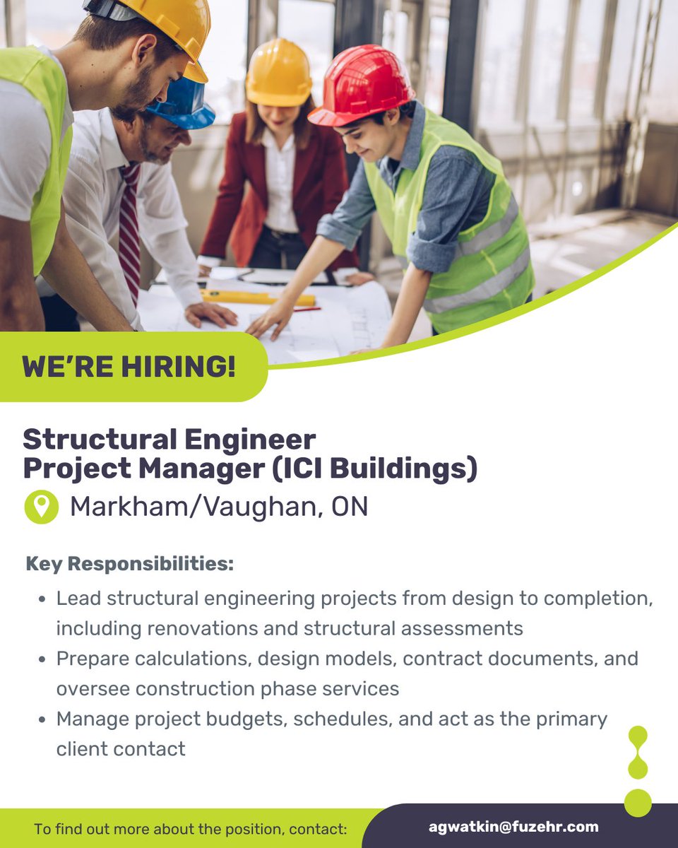 FuzeHR's tweet image. We’re Recruiting! Structural Engineer, Project Manager – ICI Buildings – Markham / Vaughan, ON

Apply today! Click here to learn more: ow.ly/hMgx50Yw0Nc

#StructuralEngineering #ProjectManager #ICIBuildings #MarkhamJobs #VaughanJobs #EngineeringCareers #FuzeHR #OntarioJobs