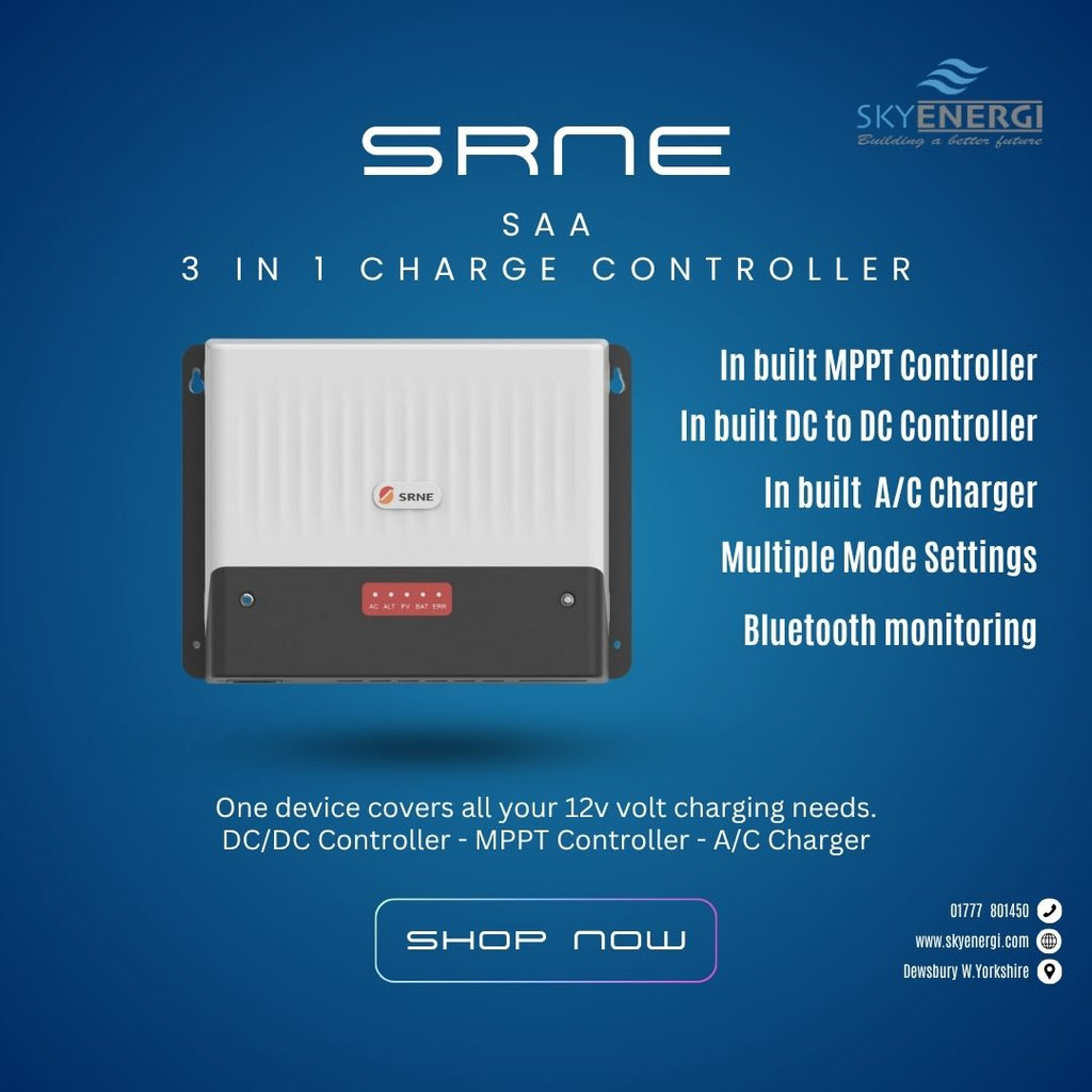 SkyEnergi's tweet image. Transform your off-grid adventures with the SRNE SAA 1250 3-in-1 Charge Controller! Efficiently power your leisure battery from solar, alternator &amp;amp; AC sources. Smart, compact, &amp;amp; affordable. Get yours now for £369.00! #chargecontroller #mppt #srne shortlink.store/95sox5w4dmxb