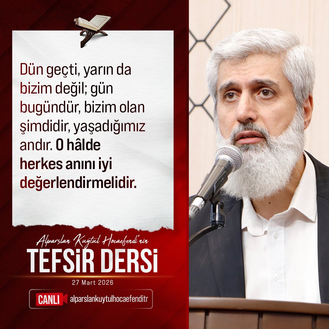 Dün geçti, yarın da bizim değil; gün bugündür, bizim olan şimdidir, yaşadığımız andır. O hâlde herkes anını iyi değerlendirmelidir.

KıyametSuresi TefsirDersi
#AlparslanHocaylaTefsirDersi