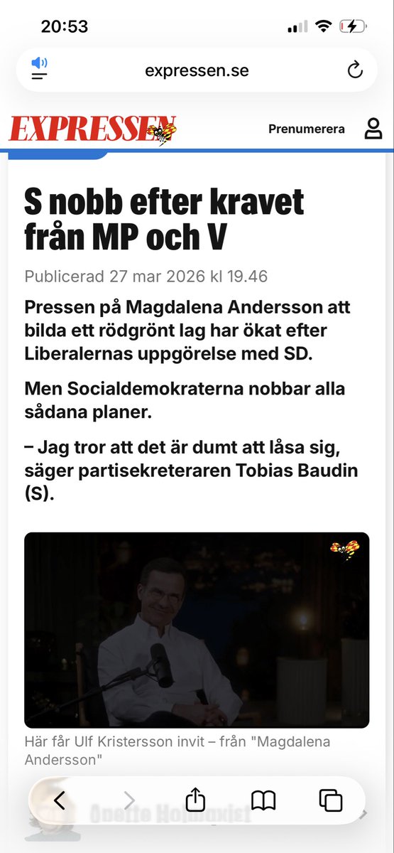 Hela mandatperioden är bortslarvad — ingen inom S har tagit rodret i att förbereda regeringsfrågan.

Därför blir priset rimligen högt att betala under kommande valrörelse när kraven ökar på tydliga besked.